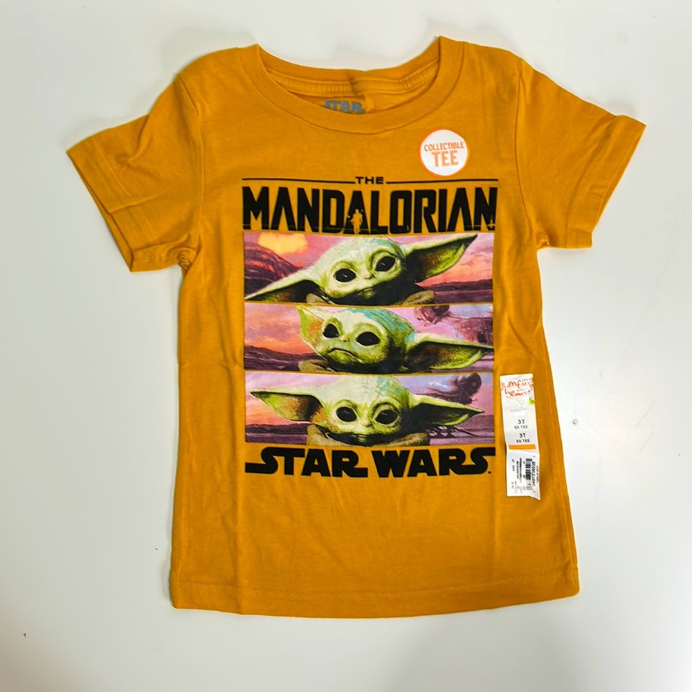 Toddler Boys 3T mustard Yellow Mandalorian Star Wars Collectible SS Tee
